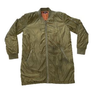 36•5 Olive Green Long Bomber Jacket